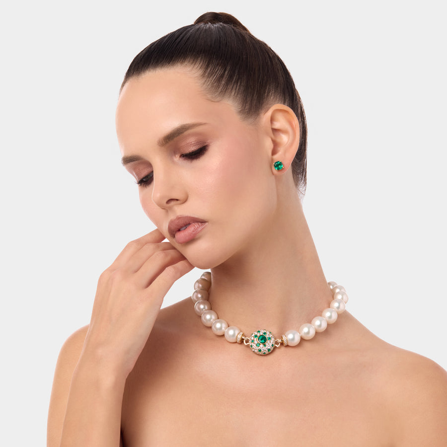 18K Pearl in Emerald Necklace