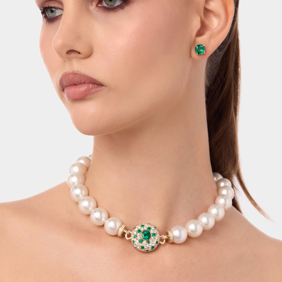 18K Pearl in Emerald Necklace