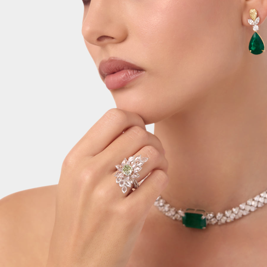 18K Pear Emerald Diamond Earrings